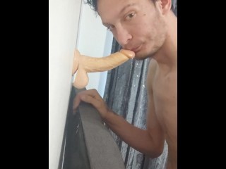 Practicing Deepthroating my Wall Mounted Dildo