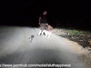 Preview 2 of Totally naked slut on public road obedient whore humiliated