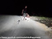 Preview 4 of Totally naked slut on public road obedient whore humiliated