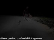 Preview 6 of Totally naked slut on public road obedient whore humiliated