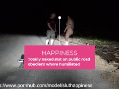 Video Totally naked slut on public road obedient whore humiliated