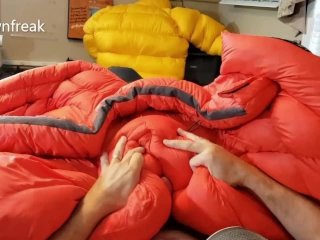 down jacket, cumshot, verified amateurs, humping bed