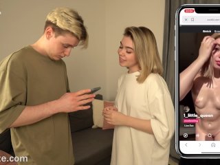 Caught my stepsister while she was filming her pussy