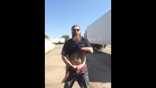 Outside His Truck A Horny Hairy Trucker Beats Meat