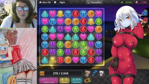 Streaming Huniepop, ik strip en raak mezelf aan wanneer ik het meisje neuk (deel 2)