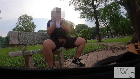 Teaser: After My Run! Hairy Pussy Park Bench Crotchless Flash