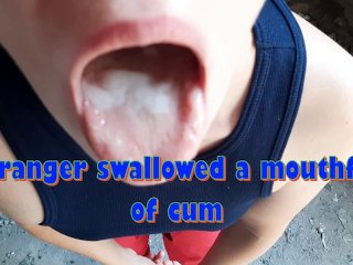 blowjob swallow, stranger, public flashing, mouthful of cum