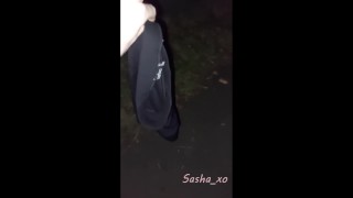 Risky bottomless, caged slut walks in public