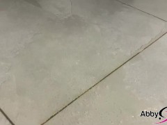 German Goth BBW Abby Strange Pissing on the tiles in sexy lingerie