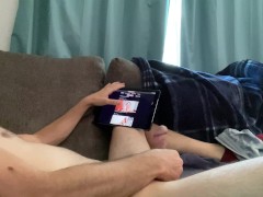 Finally home alone watching porn on my step mom's couch HUGE cumshot big hard COCK