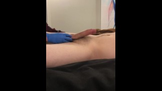 Start to Finish Latex Glove Handjob with Great Cumshot