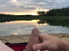 Risky Public Pissing and Cumming at a Beach during the early sunrise overlooking nature