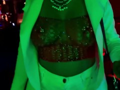 HIGH HEELS MICRO SKIRT FISHNET BLOUSE AT NIGHT CLUB