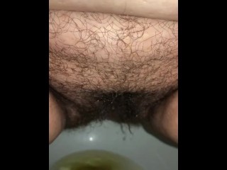 Hairy SSBBW Pisses in Toilet