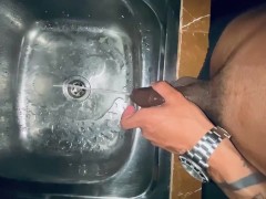 Good pissing to the kitchen sink wearing rolex watch PEE AFTER CUMMING HOT PISSING 