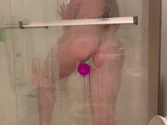 Sexy shower dildo fucking