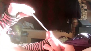 Cute femboy playing with sounding road and having a big cumshot