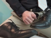 Preview 2 of Khaki pants leather shoe play cumshot