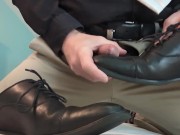 Preview 4 of Khaki pants leather shoe play cumshot