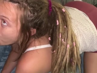 mandycumming, cum in mouth, blonde with dreads, blonde with big tits