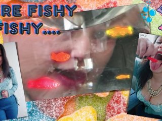 gummy fish, role play, giantess vore, big tits