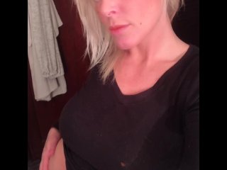 MILF Blonde babe licks and sucks her perfect TITS and super hard nipples