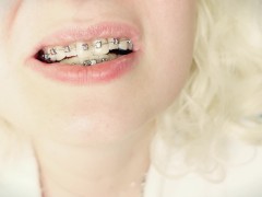 ASMR mukbang in braces - chewing and swallowing jelly teddybears - giantess vore mouth tour