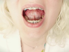 ASMR mukbang in braces - chewing and swallowing jelly teddybears - giantess vore mouth tour