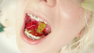 Mukbang Chewing And Swallowing Jelly Teddybears Giantess Vore Mouth Tour ASMR