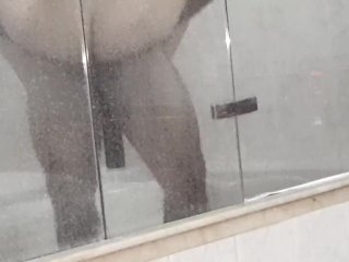 Amateur teen gets fucked in the bathtub standing and loaded by stranger / Eating and pounding pussy