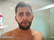 Preview 3 of No hands water masturbation. Letting the stream of water fall on my big uncut cock until I cum