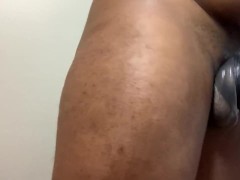 Pumping Sex Toy and Covering it with Cum while in Jock