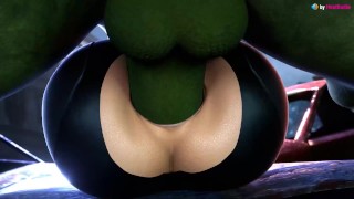 Hulk Natashaロマノフの肛門の穴を大まかに粉砕します(サウンド付きマーベル3Dアニメーション)