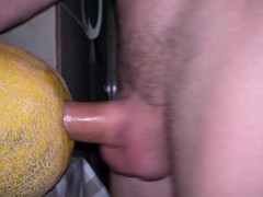 Horny Guy Fucking a Juicy Melon while Moaning until Creampie - 4K