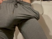 Preview 3 of Huge cock bulge in gym pants. Masturbation with anal Play and cumshot
