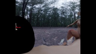 Cow Girl com seios grandes monta um Big Hard Cock Rodeo Style em nada além de suas botas e chapéu em VR Yee