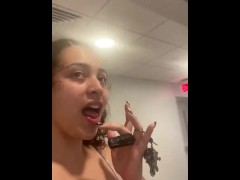 Nervous college slut walking around campus w nut on face ( teaser )