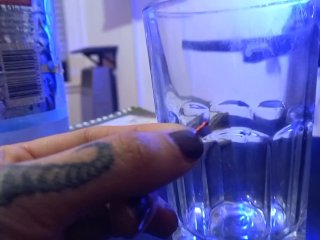 Giantess Jenna drinks a tiny and swallows it