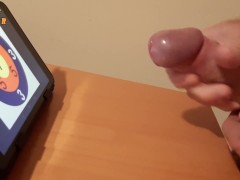 Cumshot on a fucking target, amateur handjob, big cock and double angle jerking off