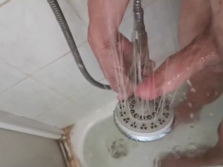 First Hands Free Orgasm after 2 Weeks only with my Shower Head - Moaning and Cum Shot