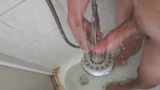 First Hands-Free Orgasm In Two Weeks Only With My Shower Head Moaning And Cum Shot