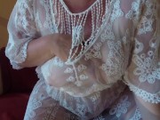 Preview 4 of Chubby mom plays with her tits in a transparent dress