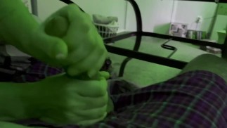 She-hulk jerks my cock with both hands until I expload. Hulk cock thobbing and pulsating.