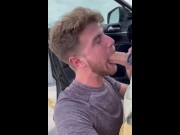 Preview 1 of Hot guy sucking huge dick in public parking lot