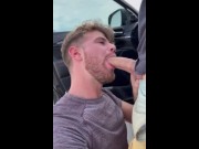 Preview 2 of Hot guy sucking huge dick in public parking lot