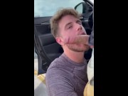 Preview 6 of Hot guy sucking huge dick in public parking lot