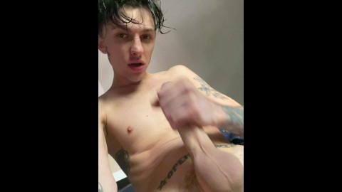 young tattooed gay jerking off a huge cock and cum - Tima Lexikov