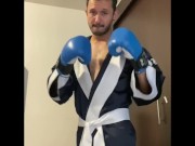 Preview 1 of Gay jerking off with boxing gloves.