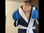Preview 2 of Gay jerking off with boxing gloves.