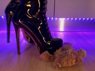 Teddy Bear Domination - Black High Heels_Boots Crush and_Trample